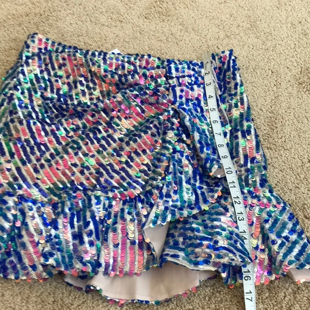 NWT! Zara medium blue  multi sequined mini skirt.